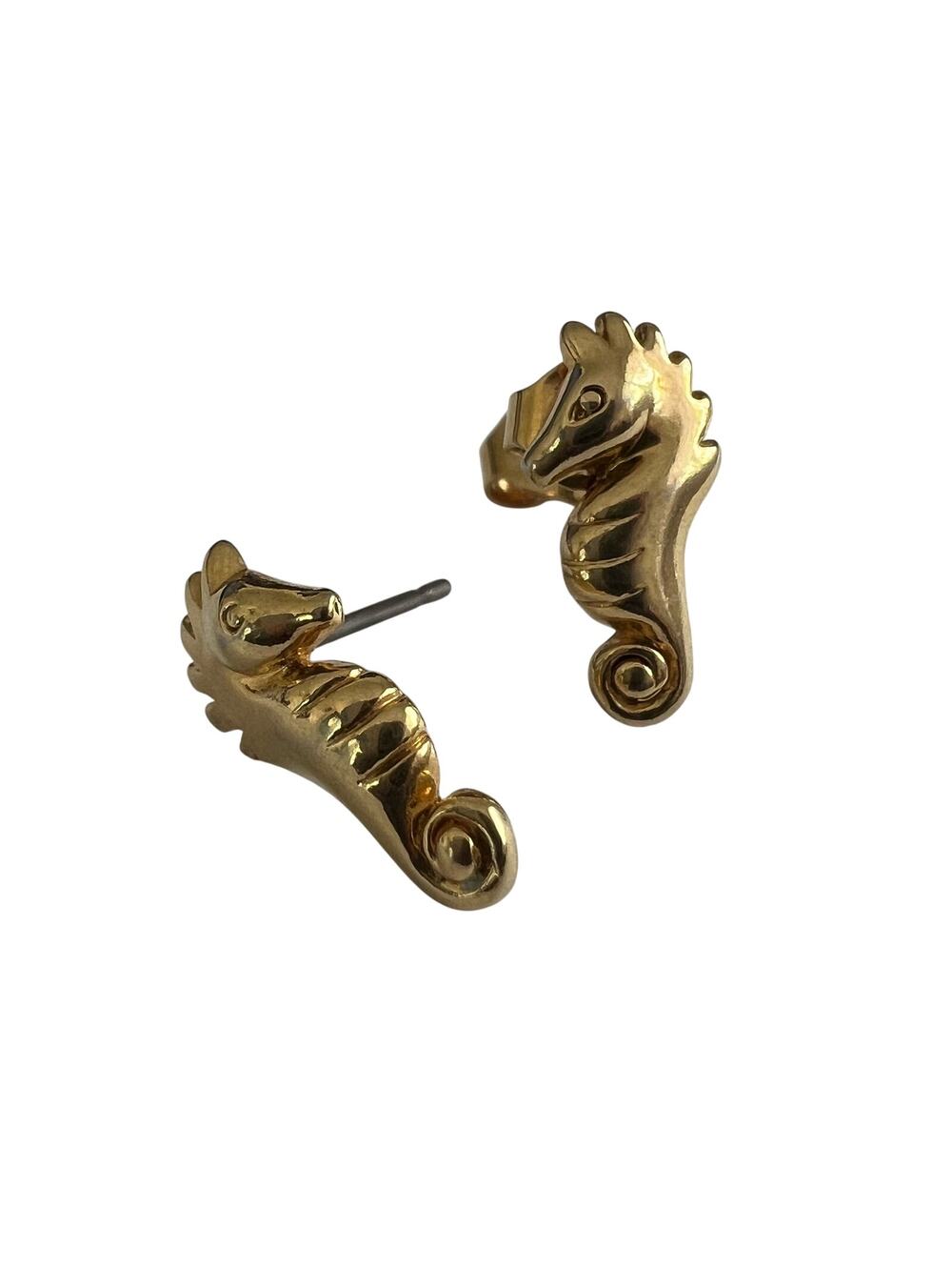 Gold tone Seahorse Post Earrings